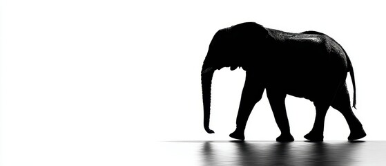 Fototapeta premium Elegant Silhouette A Majestic Elephant's Stroll in Striking Contrast and Shadow