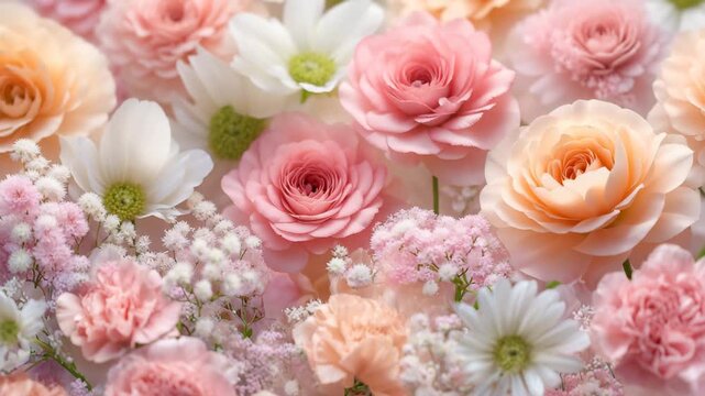 華やかな花の背景の動画 | バラとカーネーション メイン 【ピンク】