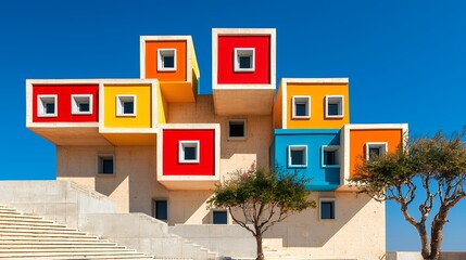 Colorful Contemporary Architecture Design with Geometric Shapes and Bright Facade