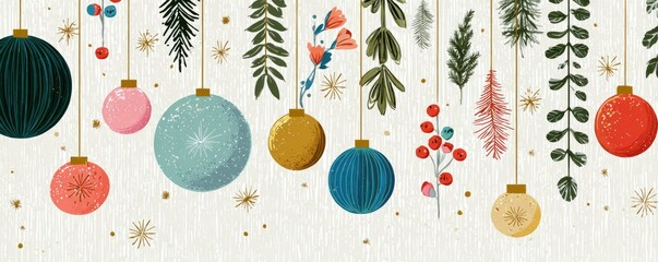 christmas greeting card with colorful decoration illustration