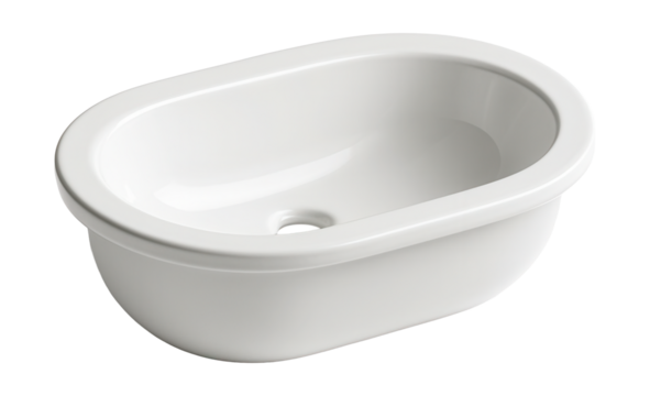 A semi-recessed ceramic basin for a sleek, minimalist urban bathroom design.
