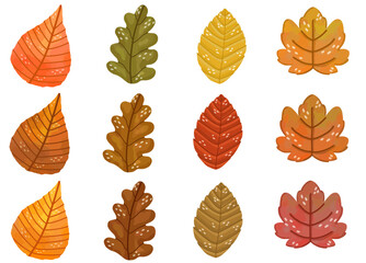 Obraz premium Set of autumn leaves in orange-red tones, hand-painted