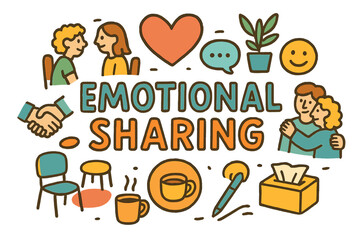 Emotional Sharing Illustration. Emotional Sharing. Hand-drawn doodle illustration of Emotional Sharing. heart,