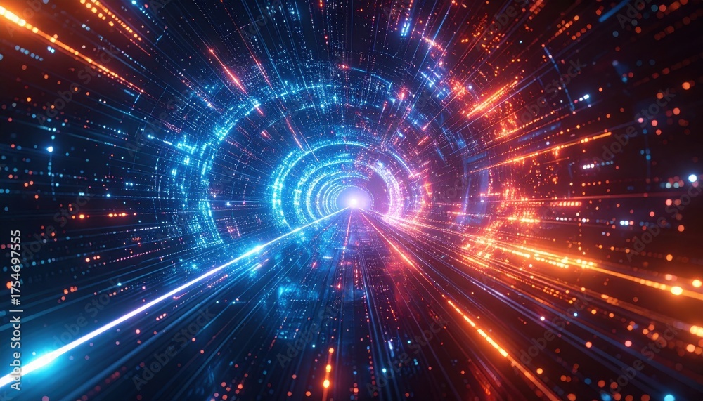 Wall mural digital energy lights illuminate the fractal cyberspace grid with an abstract, technological wave pa