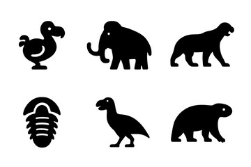Obraz premium Extinct Species Icons. Extinct Species. Filled icon set of Extinct Species: dodo bird, mammoth, saber-tooth
