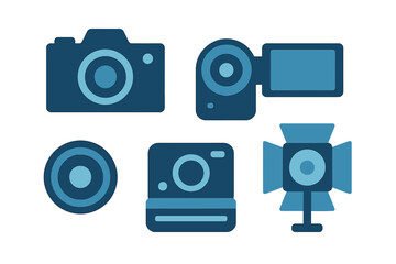 Digital photography and videography equipment set featuring camera camcorder lens and studio light