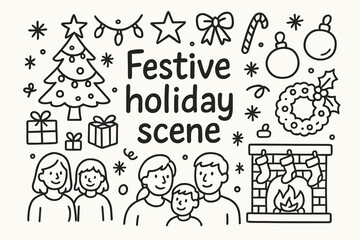 Festive Holiday Doodle. Festive holiday scene. Hand-drawn doodle illustration of Festive holiday scene.