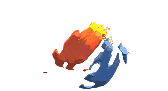 Dynamic liquid abstract elements colliding representing contrast, conflict, and opposing forces isolated PNG with Transparent Background