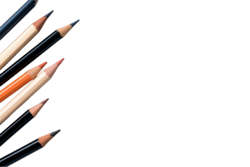 Colored pencils on transparent background art supplies for drawing and design back to school