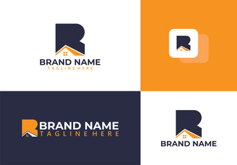 Wordmark building logo vector. Letter R abstract real estate logo . Property and Construction Logo design for business.