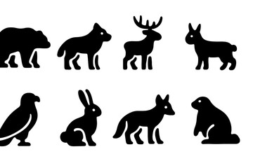 Obraz premium Forest Animal Icons. Forest Mountain Animals. Filled icon set of Forest Mountain Animals: bear, wolf, deer,