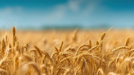 A golden wheat field under the deep blue sky creates an atmosphere full of vitality and harvest. It symbolizes prosperity, warmth, and the abundant rewards of nature.