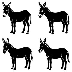 Four black and white donkey illustrations in a grid pattern against a plain white background design