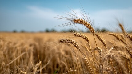 A golden wheat field under the deep blue sky creates an atmosphere full of vitality and harvest. It symbolizes prosperity, warmth, and the abundant rewards of nature.