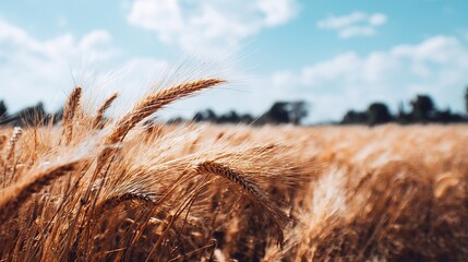 A golden wheat field under the deep blue sky creates an atmosphere full of vitality and harvest. It symbolizes prosperity, warmth, and the abundant rewards of nature.