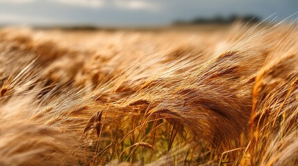 A golden wheat field under the deep blue sky creates an atmosphere full of vitality and harvest. It symbolizes prosperity, warmth, and the abundant rewards of nature.