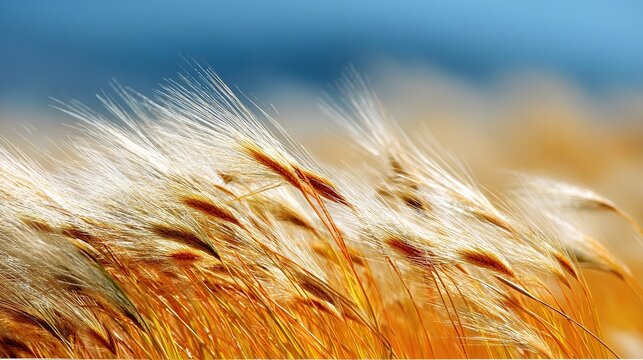 A golden wheat field under the deep blue sky creates an atmosphere full of vitality and harvest. It symbolizes prosperity, warmth, and the abundant rewards of nature.
