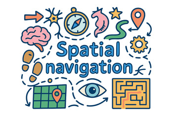 Fototapeta premium Spatial Navigation Doodles. Spatial navigation. Hand-drawn doodle illustration of Spatial navigation. Human