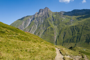 This landscape photo was taken in Europe, France, Aosta Valley, in summer. It shows the hiking path...