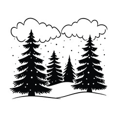 Obraz premium Winter landscape snowy pine silhouette illustration