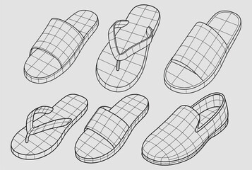 Wireframe Sandals and Slippers Vector Design
