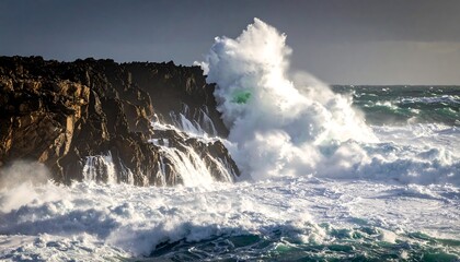 Powerful waves crashing against a rocky coastline