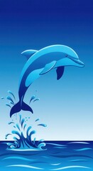 Fototapeta premium Bright blue dolphin leaps from ocean waves in a celebratory splash.