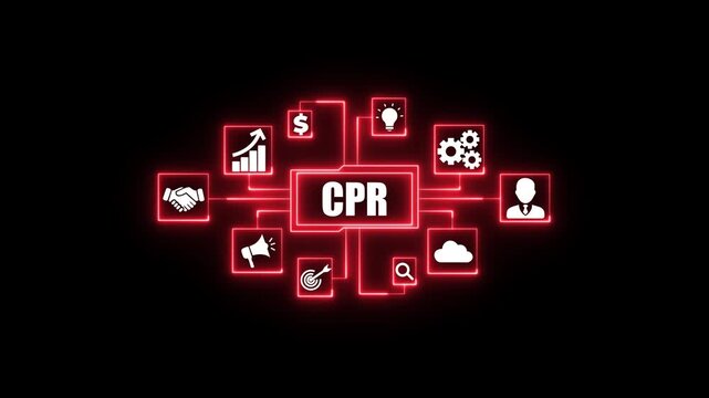 Business strategy network C P R concept with icons for growth finance idea partnership security. Business, Technology, Internet and network concept.