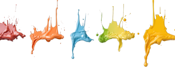 Colorful paint splashes on transparent background artistic expression