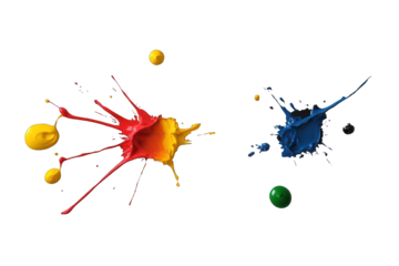 Colorful paint splatter on transparent backdrop abstract art