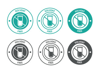 Solvent Free - set of vector round labels for product packaging. Solvent Free  label. Anti rust logo, label, sign, badge, symbol, banner, line, flat vector, isolated illustration.