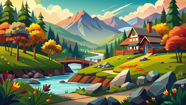 Very beautiful nature scenery in Maggie Valley, North Carolina, surrounded by lush green mountains, flowing creeks, and wildflowers under a bright blue sky, showcasing serene Appalachian beauty.