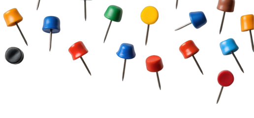 Colorful push pins on transparent background bulletin board fasteners memo board tack supplies office stationary