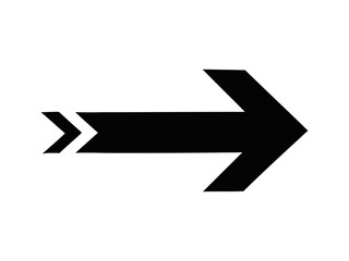 Arrow pointing rightwards with decorative tail on a plain white surface
