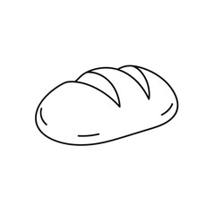 Loaf of bread outline style drawing against white background, freshly baked food icon