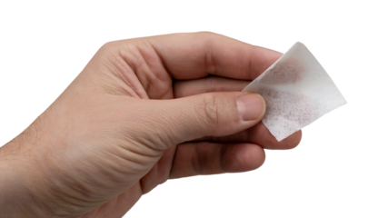 Hand holding tissue. Isolated on transparent background, png