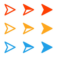 Colorful arrow icons in red orange yellow and blue on white background. Clipart image isolated on background.