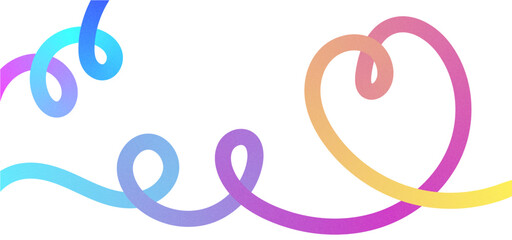 Vibrant colorful gradient squiggle line with heart shape isolated on transparent background. Trendy grain texture. Vector Graphic design element.