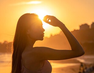 Silhouette of a woman at sunset on a beach