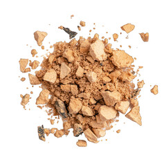 Cosmetic powder fragment top view isolated on transparent background