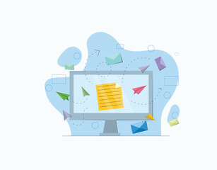 Sending Email and Notes with Computer for Work. Emailing Concept