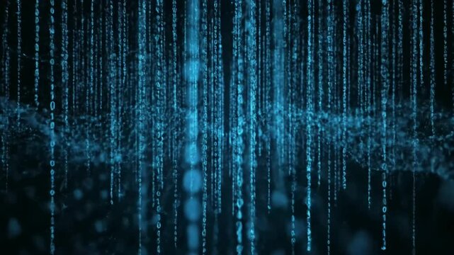 Backgrounds strings of 0 and 1 fall from top to bottom in data matrix created cyberspace with blue glow flow digital a datacenter idea communications network binary code security privacy scene