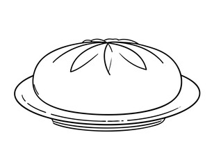 Minimalist line drawing of a pie on a plate, evoking traditional homemade baking