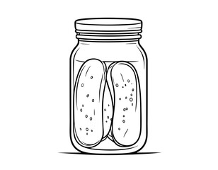 A line art of a jar of pickled cucumbers