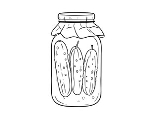 A line art of a jar of pickled cucumbers with a blank label and a fabric lid tied with a bow