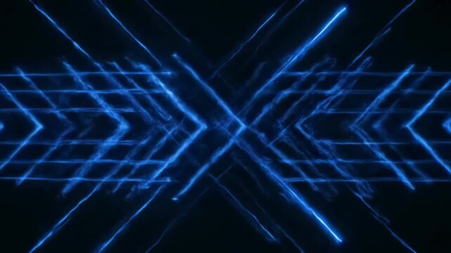 Backgrounds colorfull blue moving arrows formed by crossed narrow lines on black background seamless loop animation rays at an acute angle pointing to the left and right scene 1 with distortion