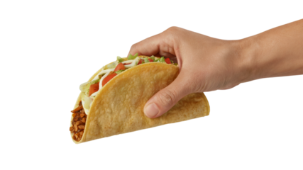 hand holding delicious taco. Isolated on transparent background, png