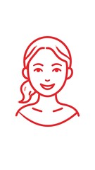 Simple red line drawing of a smiling woman