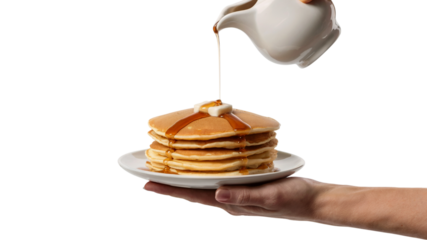 delicious pancake served with butter and syrup. Isolated on transparent background, png