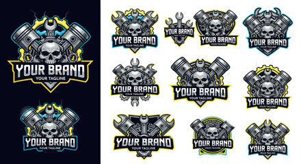 Skull and Pistons Emblem Set for Automotive and Biker Brands. © Anak